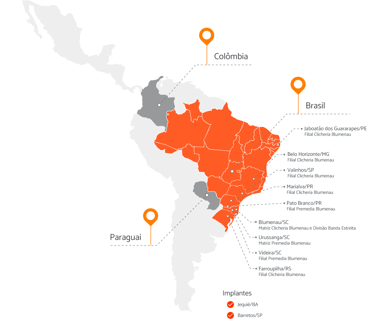 Mapa das Regionais e Filiais - Clicheria Blumenau